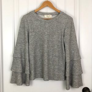 Molly Green Tiered Bell Sleeve Sweater crewneck gray size Small NWT